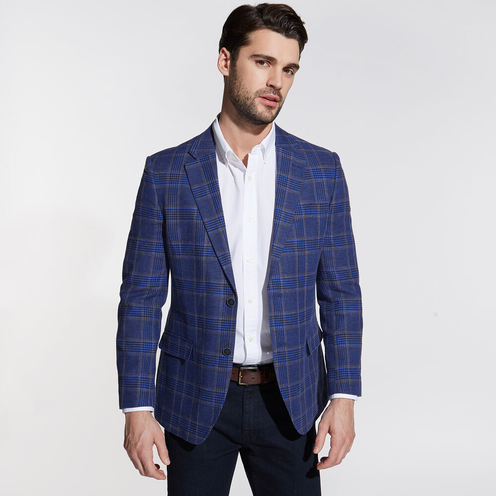 BRIELLE STRETCH COTTON JACKET IN PLAID,Ice Blue,large