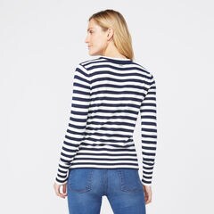 STRIPE CREW NECK LONG SLEEVE SWEATER,Stellar Blue Heather,large