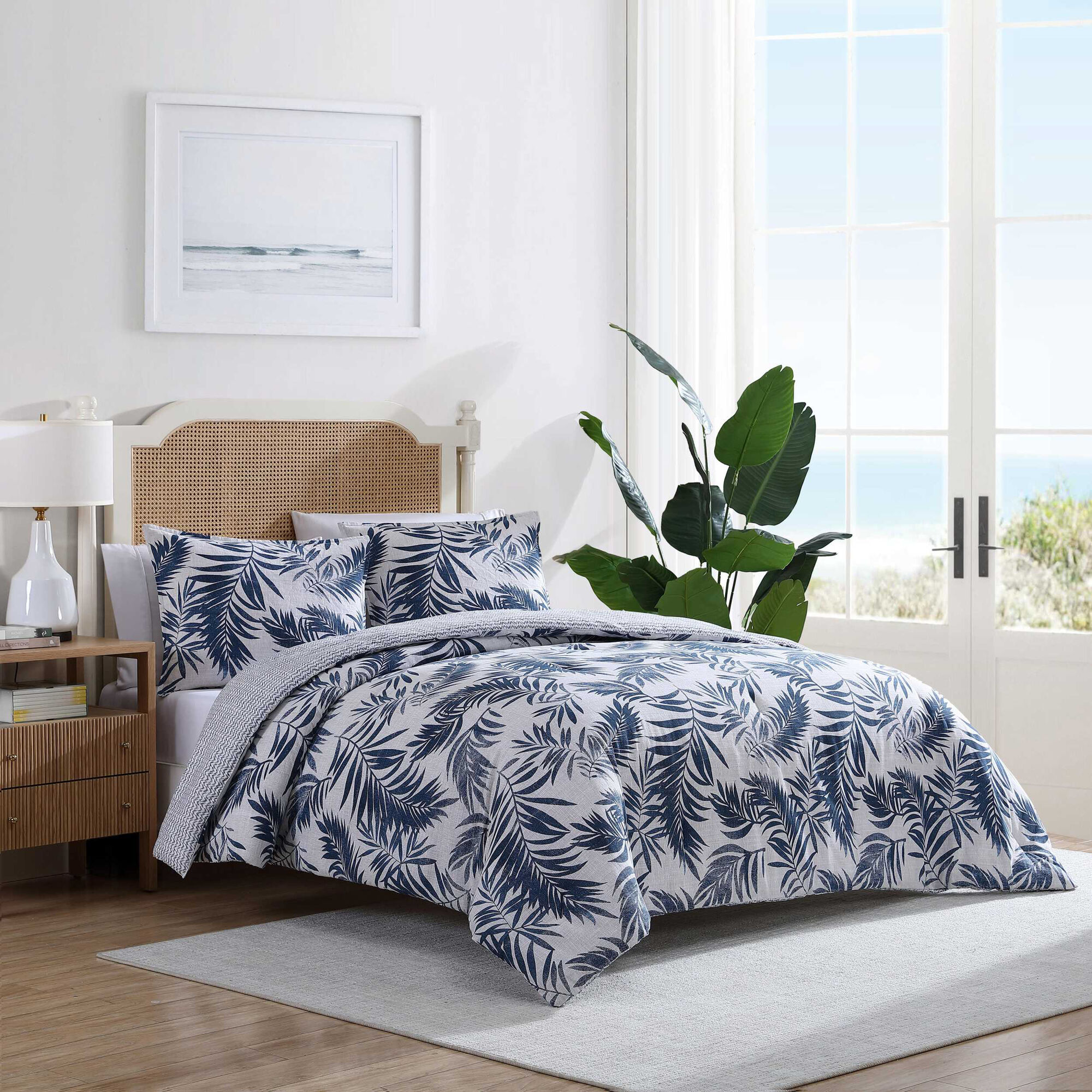Marina Leaf Blue Twin Comforter-Sham Set,Snow White,large