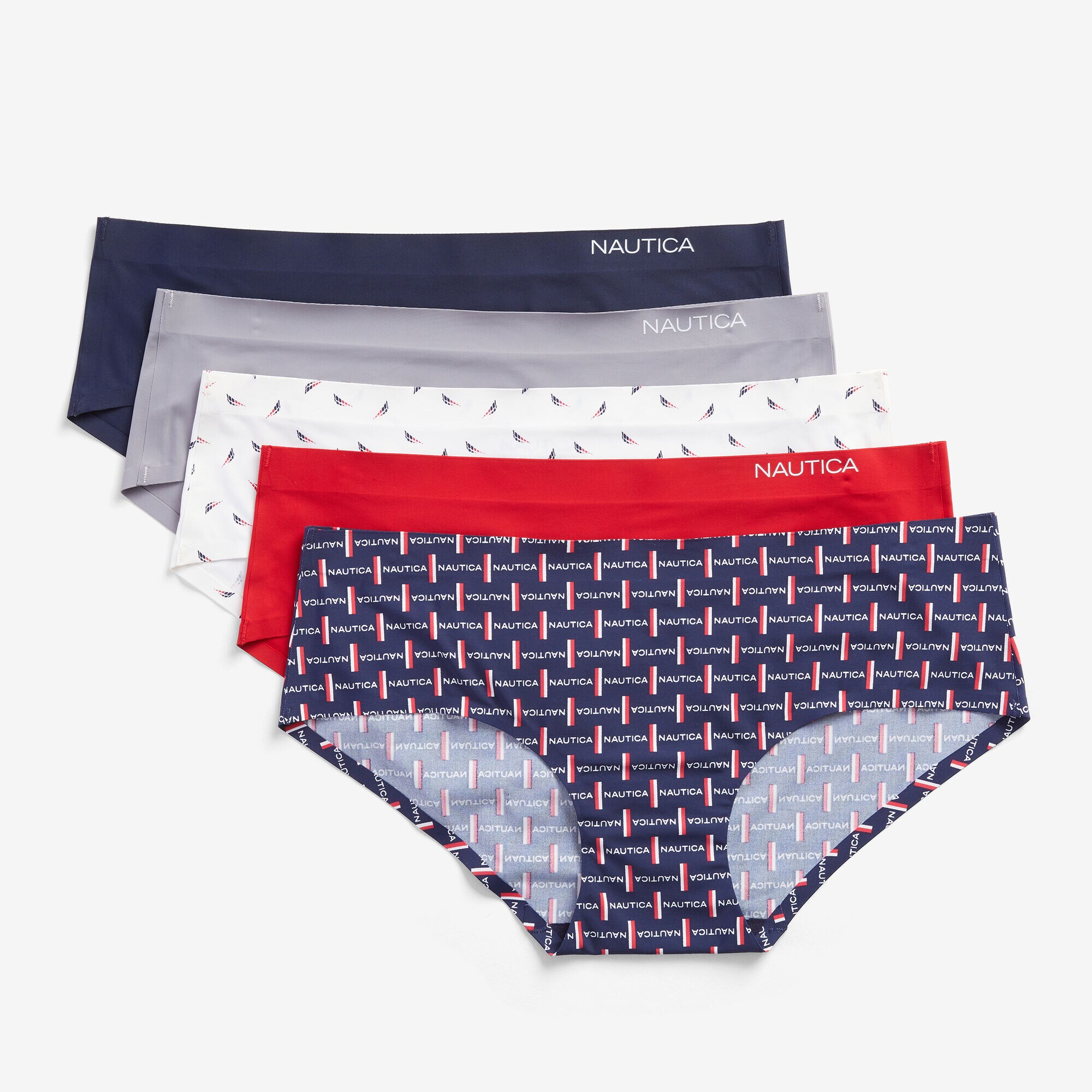 PRINTED SEAMLESS HIPSTER BRIEFS, 5-PACK,Nautica Red,large