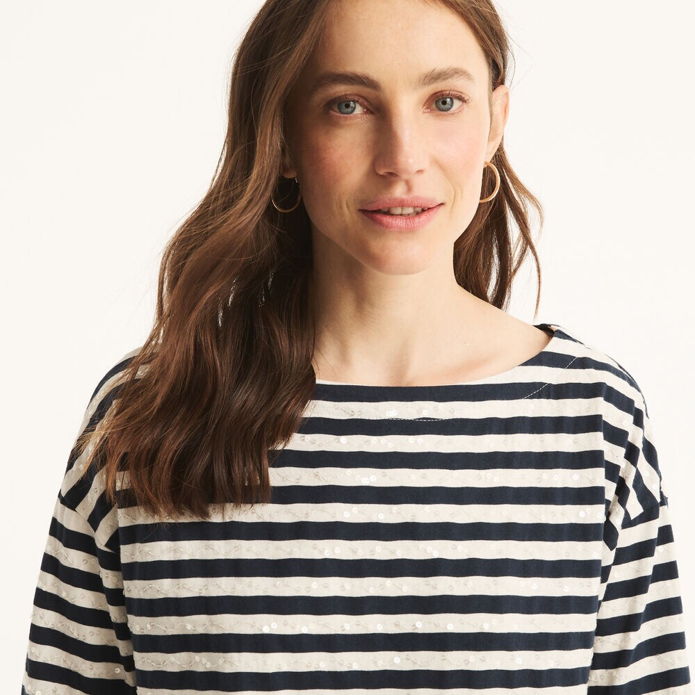 Sequin Striped Long-Sleeve T-Shirt,Stellar Blue Heather,large