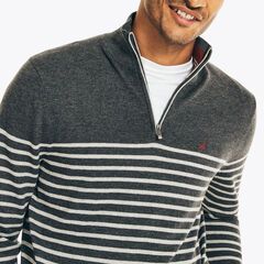NAVTECH STRIPED QUARTER-ZIP SWEATER,Charcoal Heather,large