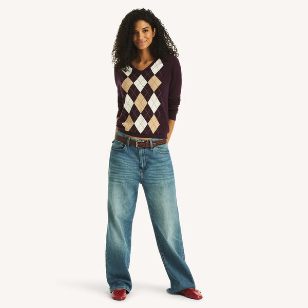 V-Neck Argyle Sweater