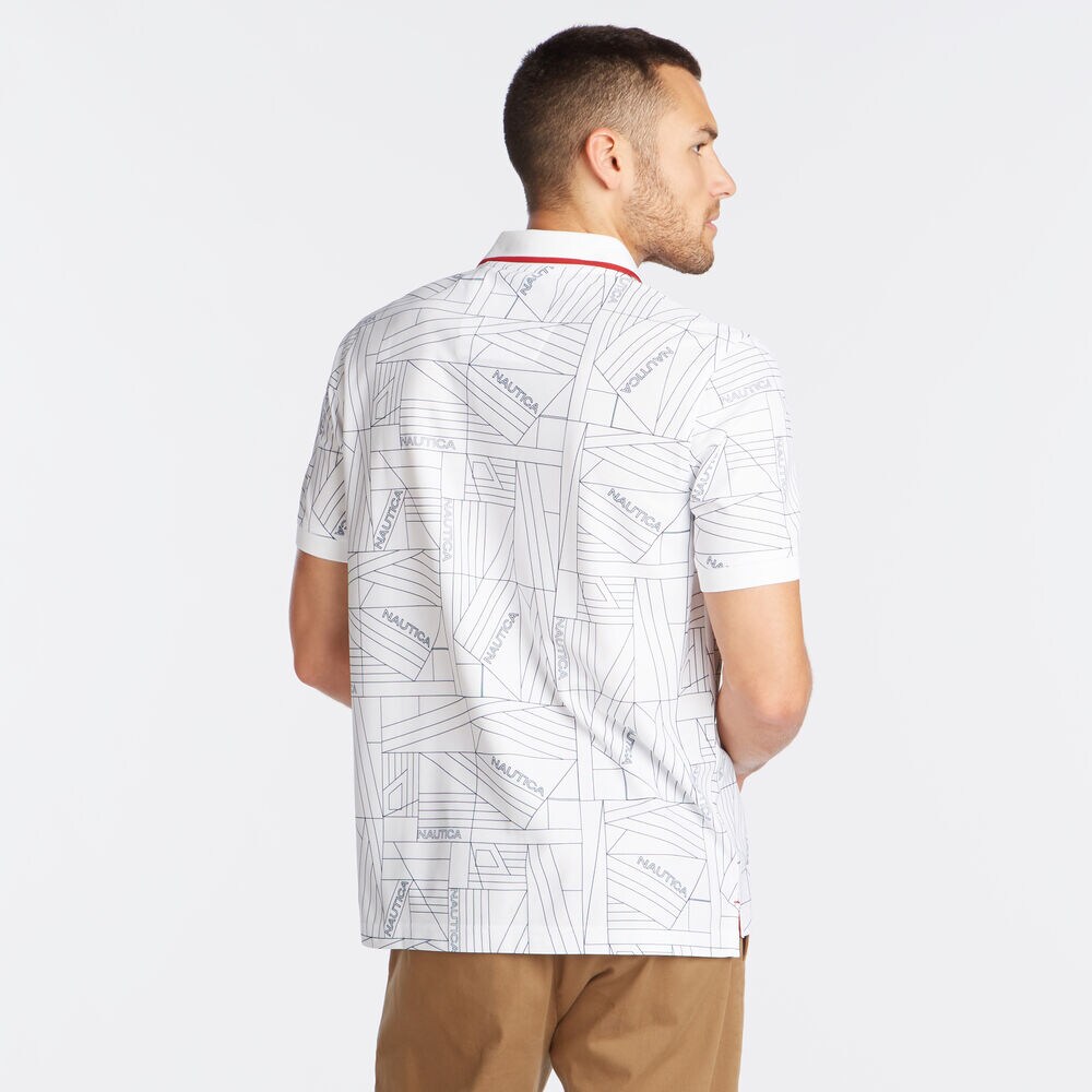 CLASSIC FIT PRINTED N-83 PERFORMANCE POLO,Bright White,large