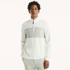 Colorblock Quarter-Zip Sweater,Sail White,large