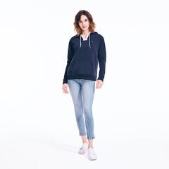 SPLIT NECK PULLOVER HOODIE,Stellar Blue Heather,large