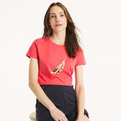 Sequin Gradient Graphic T-Shirt,Glory Red,large