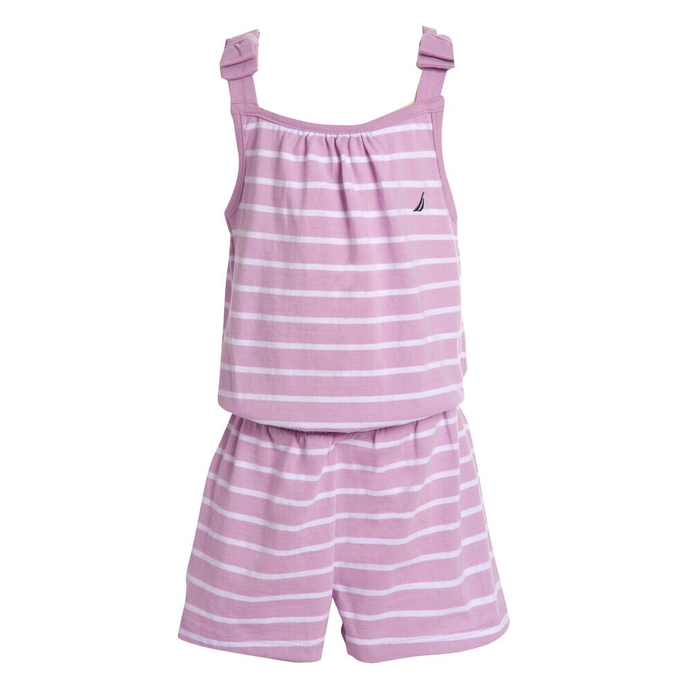 LITTLE GIRLS' STRIPE BOW-ACCENTED KNIT ROMPER (4-7),Thistle,large