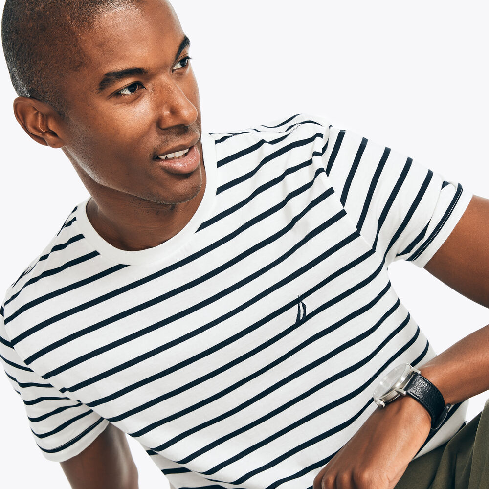 STRIPED CREWNECK T-SHIRT,Sail White,large
