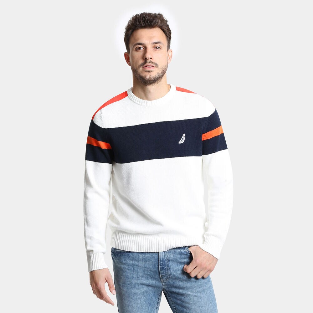 Challenger Crewneck Striped Sweater,Marshmallow,large