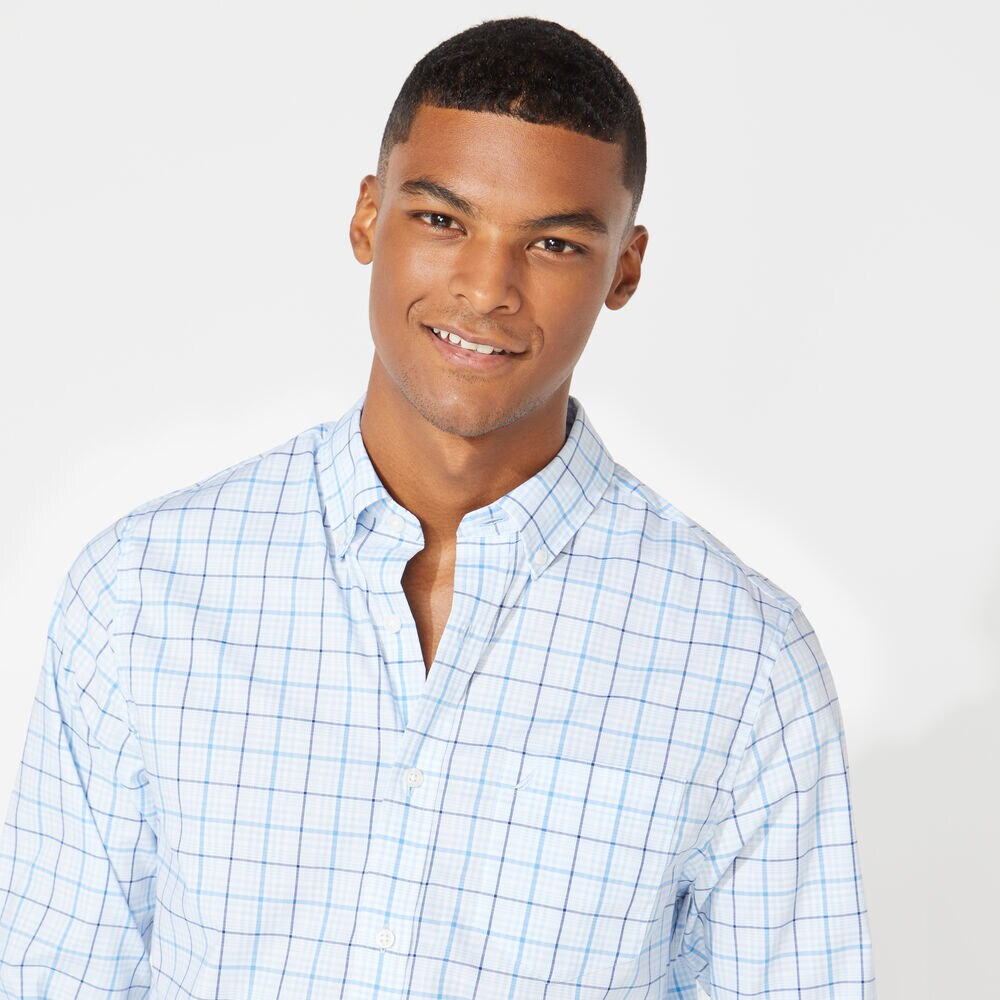 SLIM FIT WRINKLE-RESISTANT PLAID SHIRT,Azure Blue,large