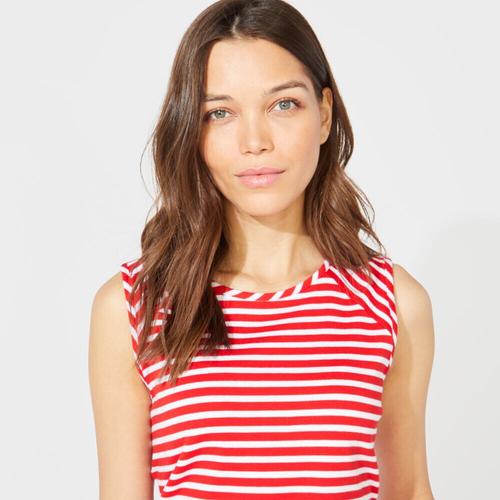 STRIPE SLEEVELESS KNIT TOP,Tomales Red,large
