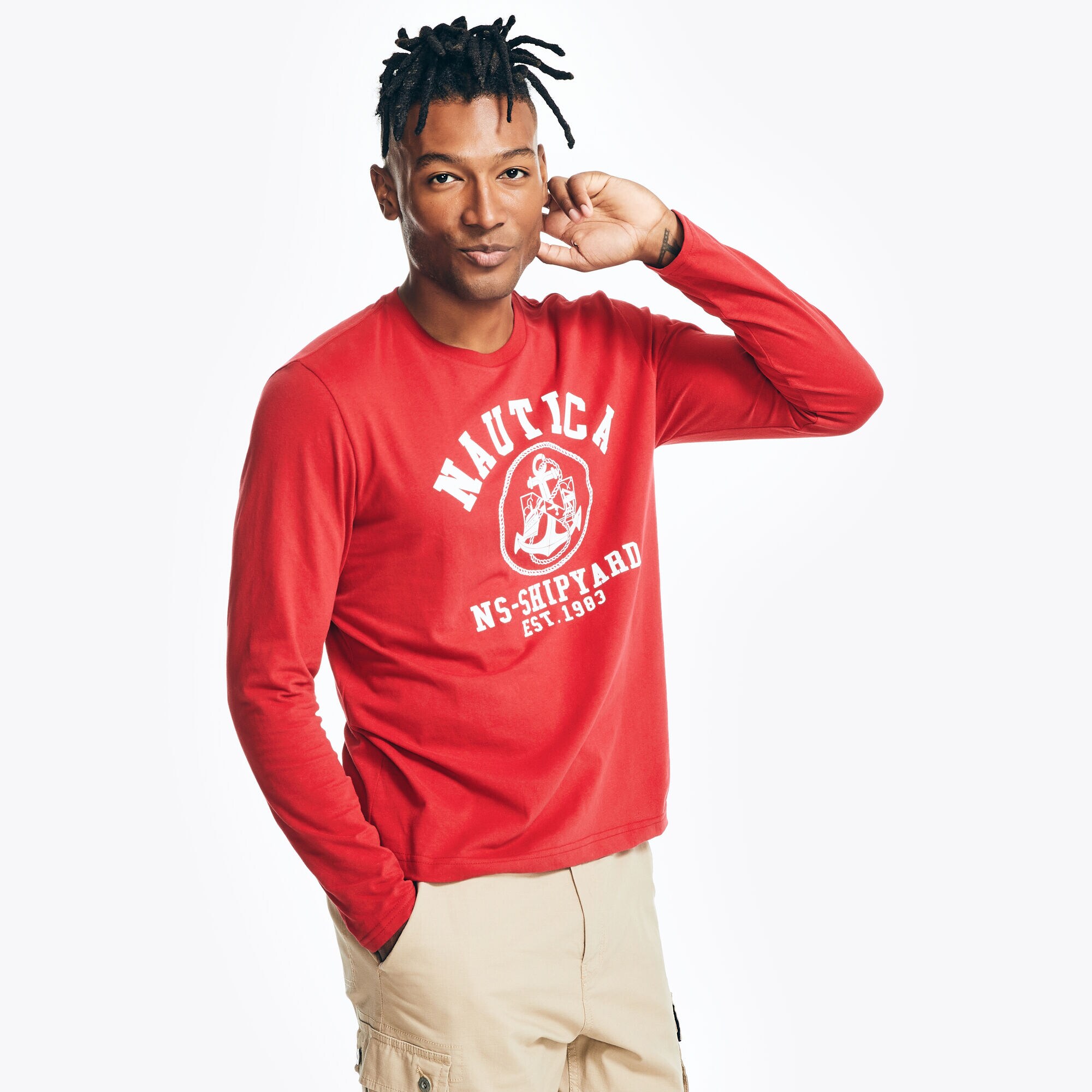 GRAPHIC LONG-SLEEVE T-SHIRT,Nautica Red,large