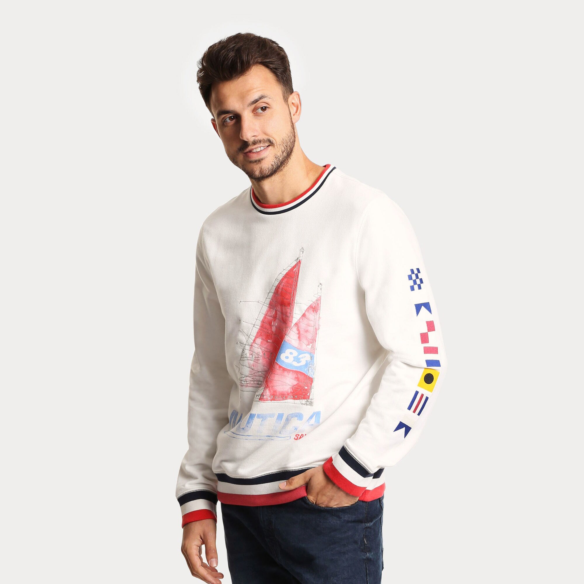 Artist Series Sailboat Crew Neck Sweatshirt,Sail White,large
