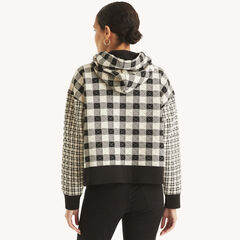 Checkered Quilted Hoodie,True Black,large