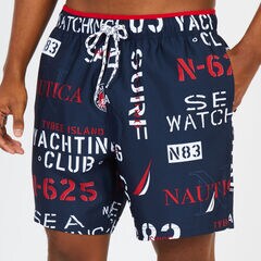 Quick-Dry Yacht Club Logo Swim Shorts,Navy,large