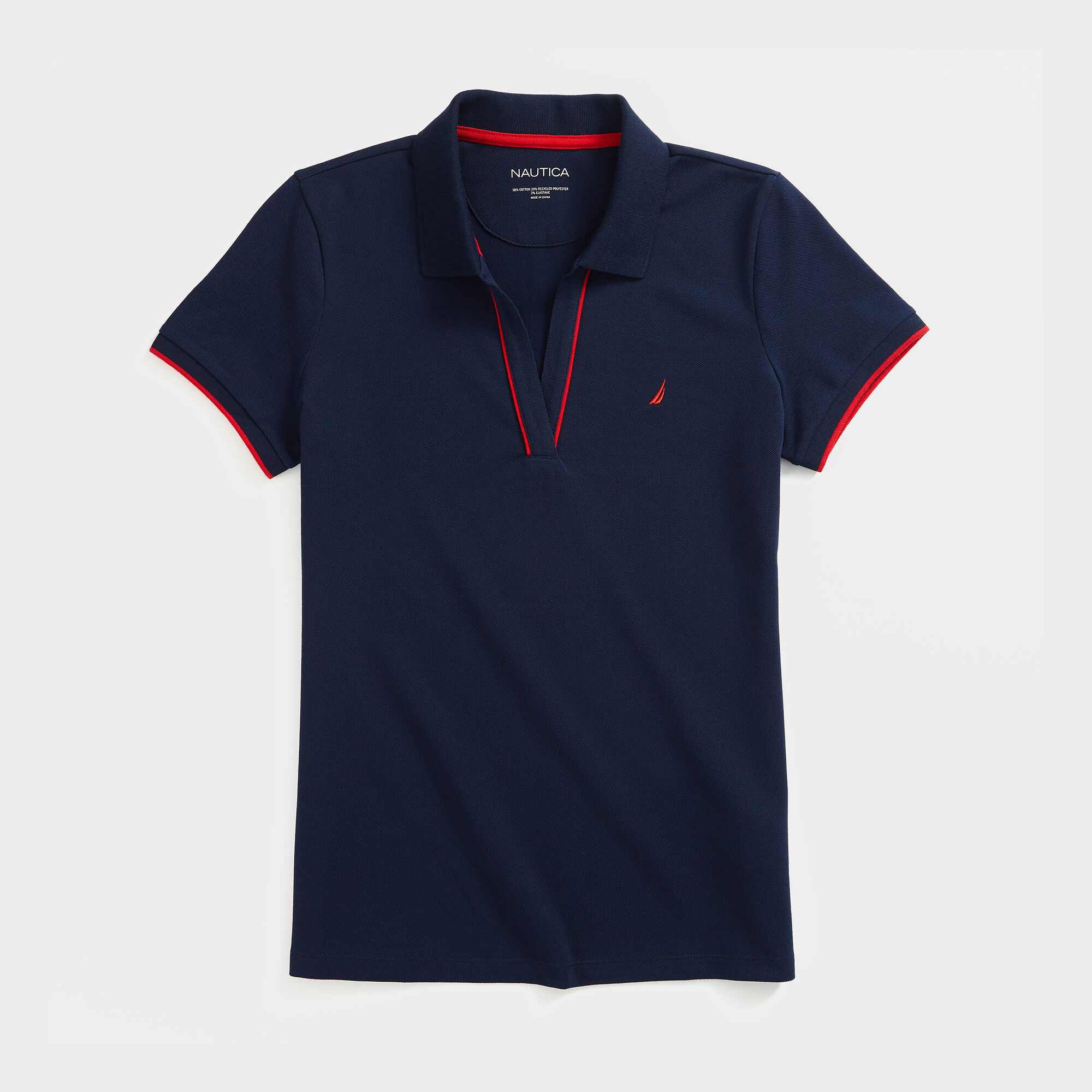 SUSTAINABLY CRAFTED SIDE STRIPE SPLIT-NECK POLO,Stellar Blue Heather,large