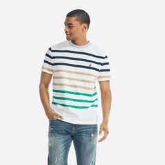 STRIPED CREWNECK T-SHIRT,Bright White,large