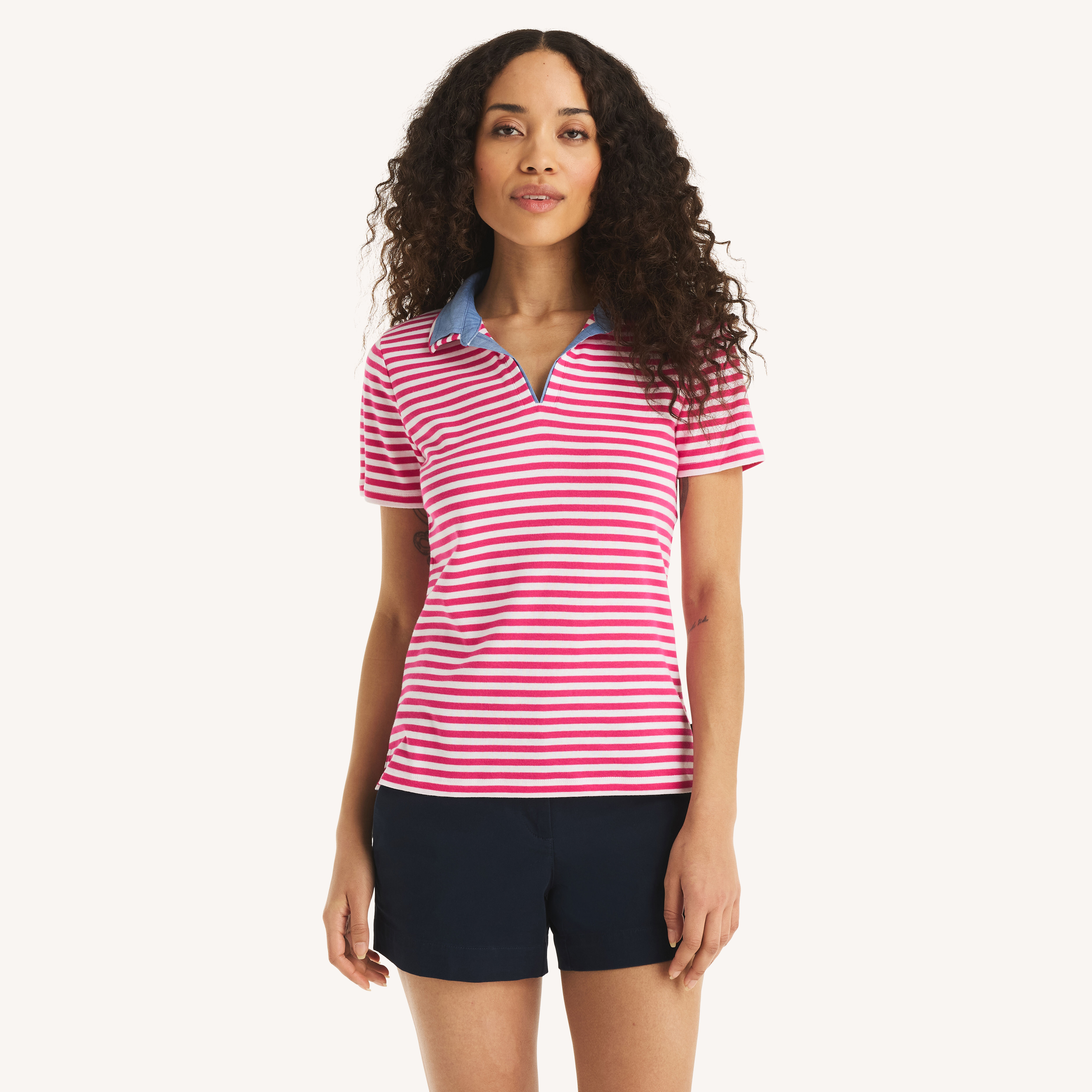 Double-Collar Striped Short-Sleeve Polo | Nautica