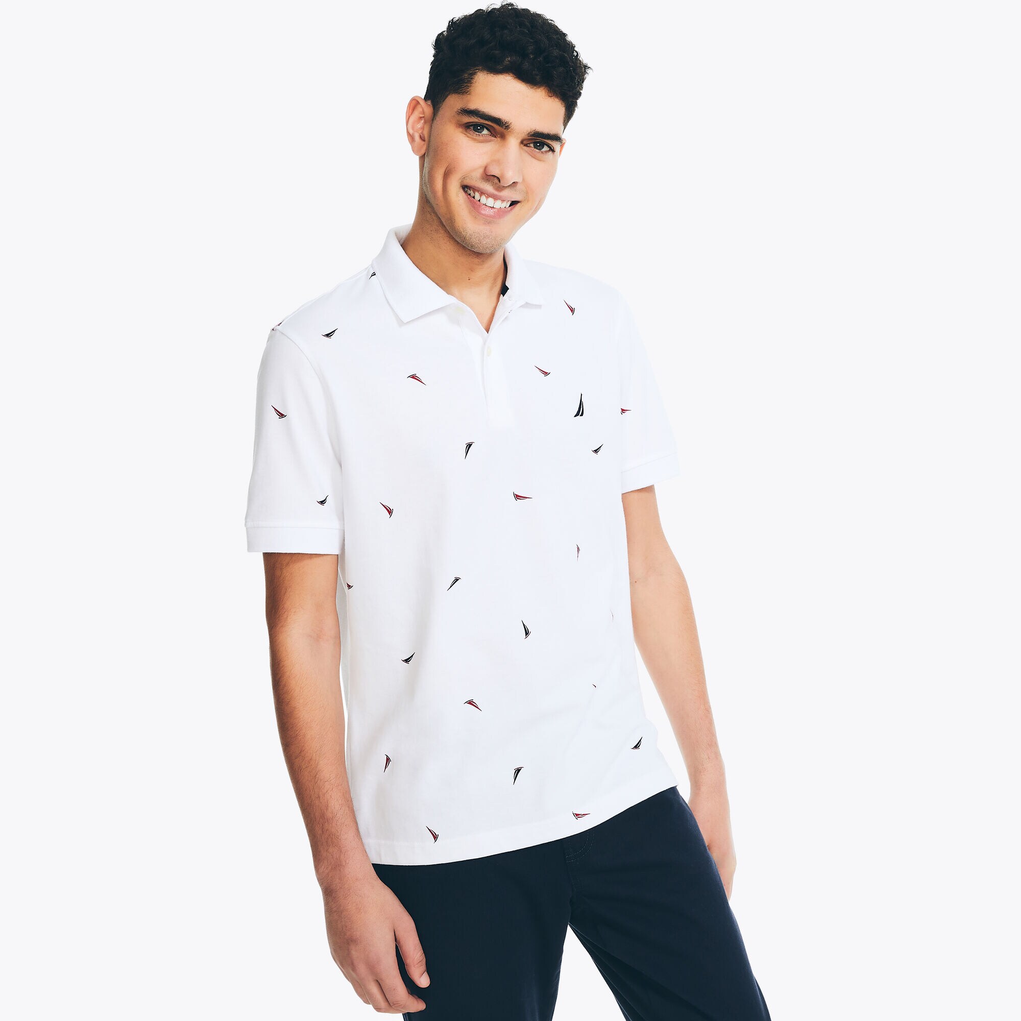 CLASSIC FIT PRINTED POLO,Bright White,large