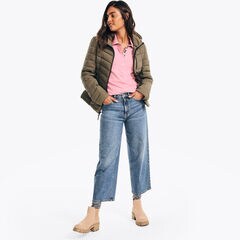 Packable Short Puffer Jacket With Hood,Deep Fern,large