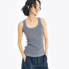 STRIPED RIBBED TANK TOP,Stellar Blue Heather,large