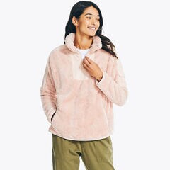 Faux Shearling Mixed Media Quarter-Zip Jacket,Bow Burgundy,large