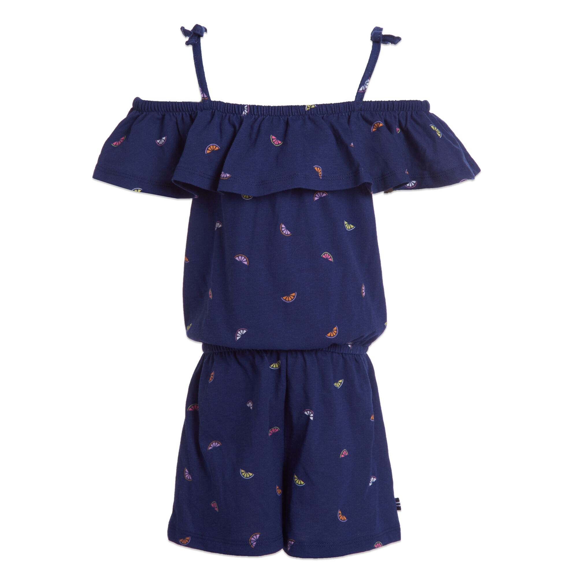 LITTLE GIRLS' FRUIT PRINT COLD SHOULDER KNIT ROMPER (4-7),Aqua Isle,large