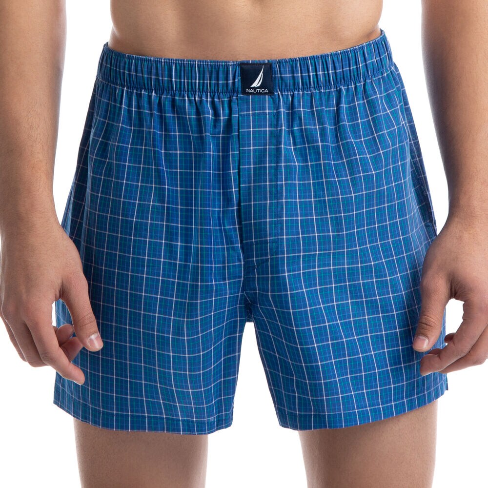 Plaid Woven Boxers,Blue Stern,large