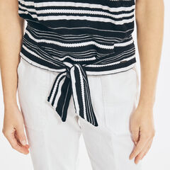 STRIPED TIE-FRONT TOP,True Black,large