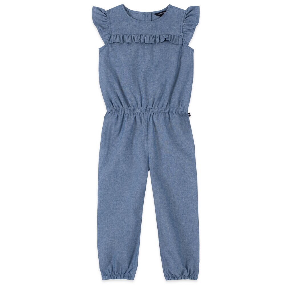 TODDLER GIRLS' RUFFLE-TRIMMED CHAMBRAY JUMPSUIT (2T-4T),Light Tide Water Wash,large