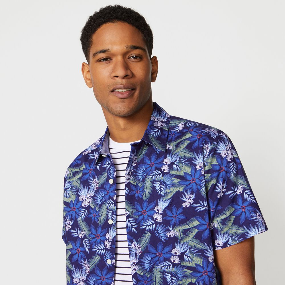 TROPICAL PRINT SHORT-SLEEVE SHIRT,J Navy,large