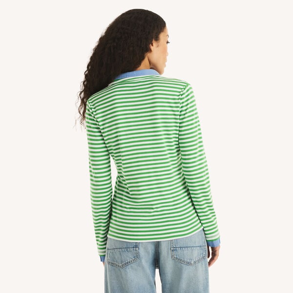 Double-Collar Striped Long-Sleeve Shirt