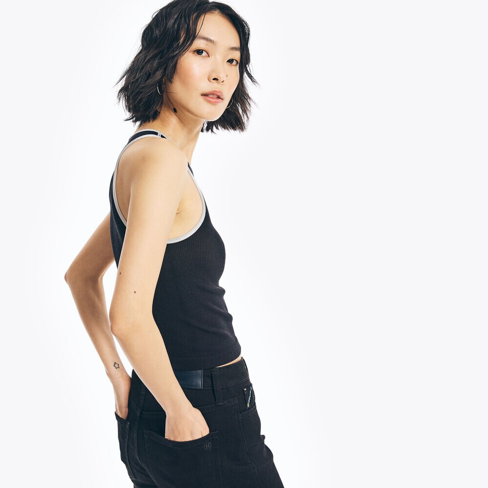 SEAMLESS RIBBED TANK,True Black,large