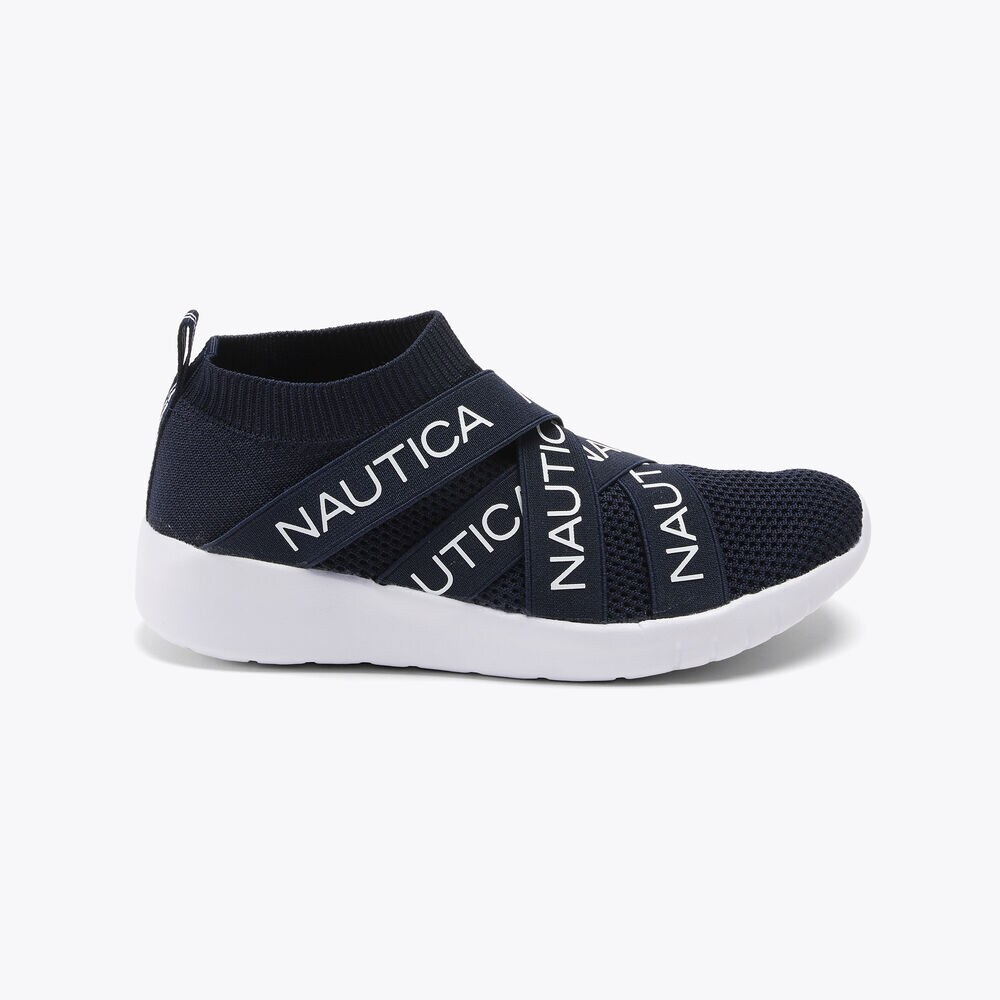 CRISSCROSS LOGO-STRAP SNEAKER,Navy,large