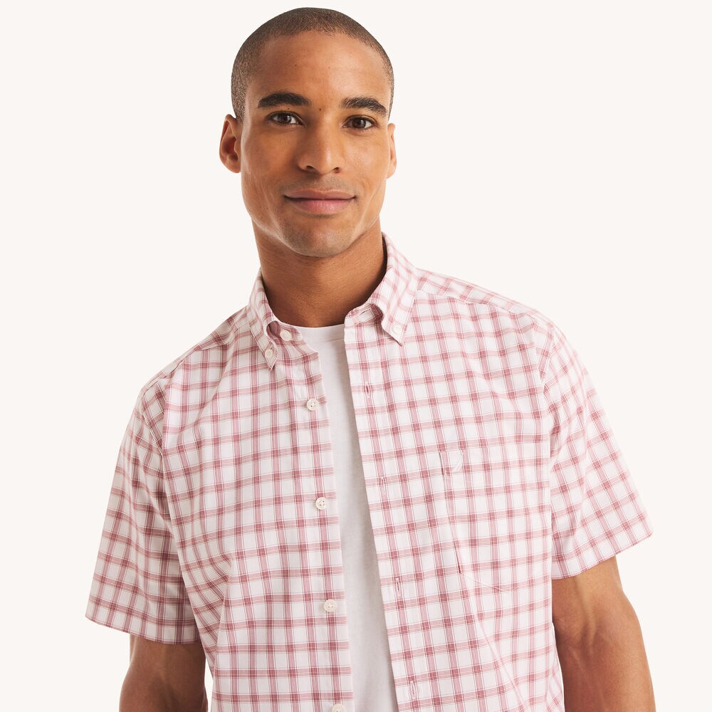 Classic Fit Wrinkle-Resistant Plaid Short-Sleeve Shirt,Bright White,large