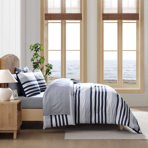 Palm Coast Stripe Blue Full Comforter Set