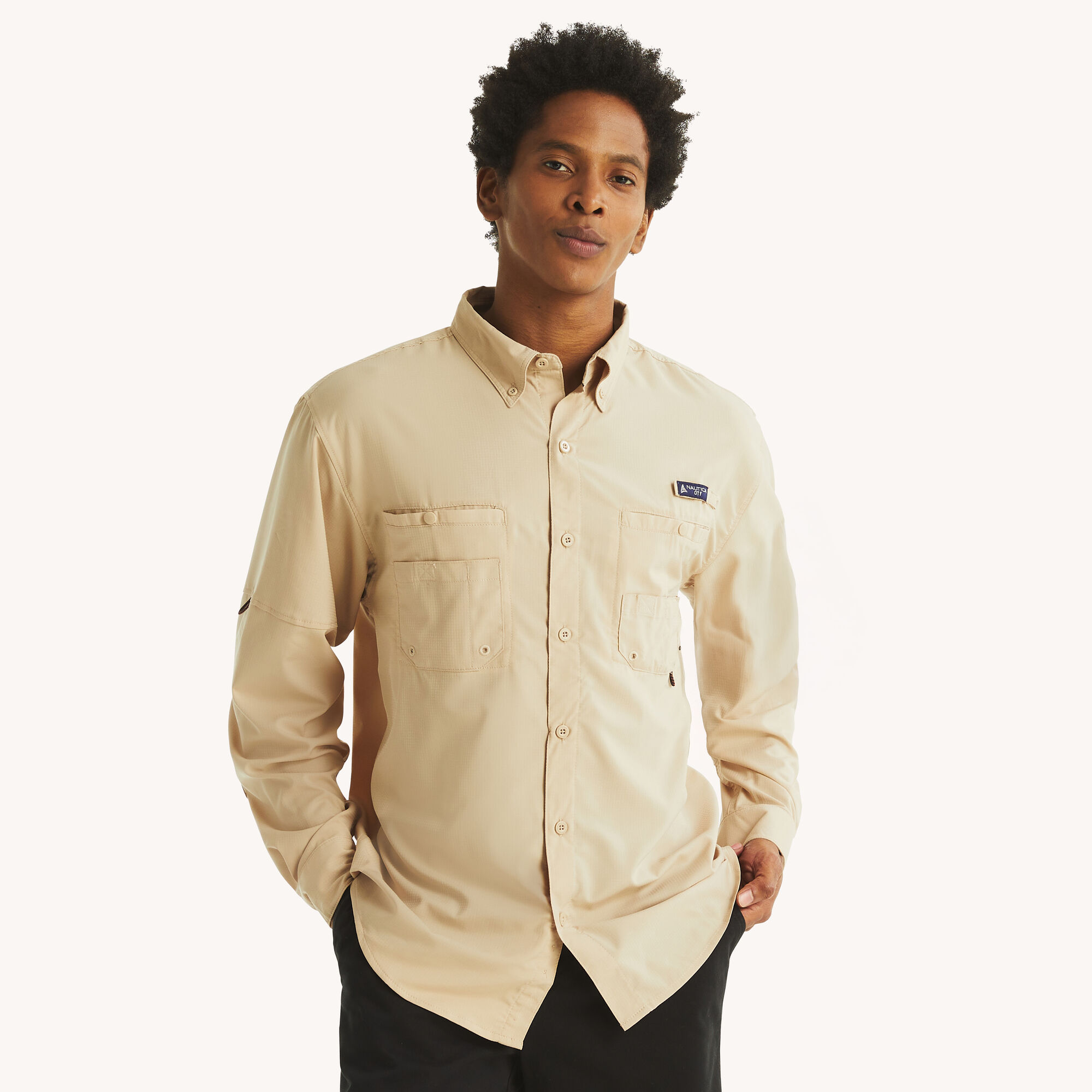 Nautica OTF Button-Down Shirt,Pale Blue,large