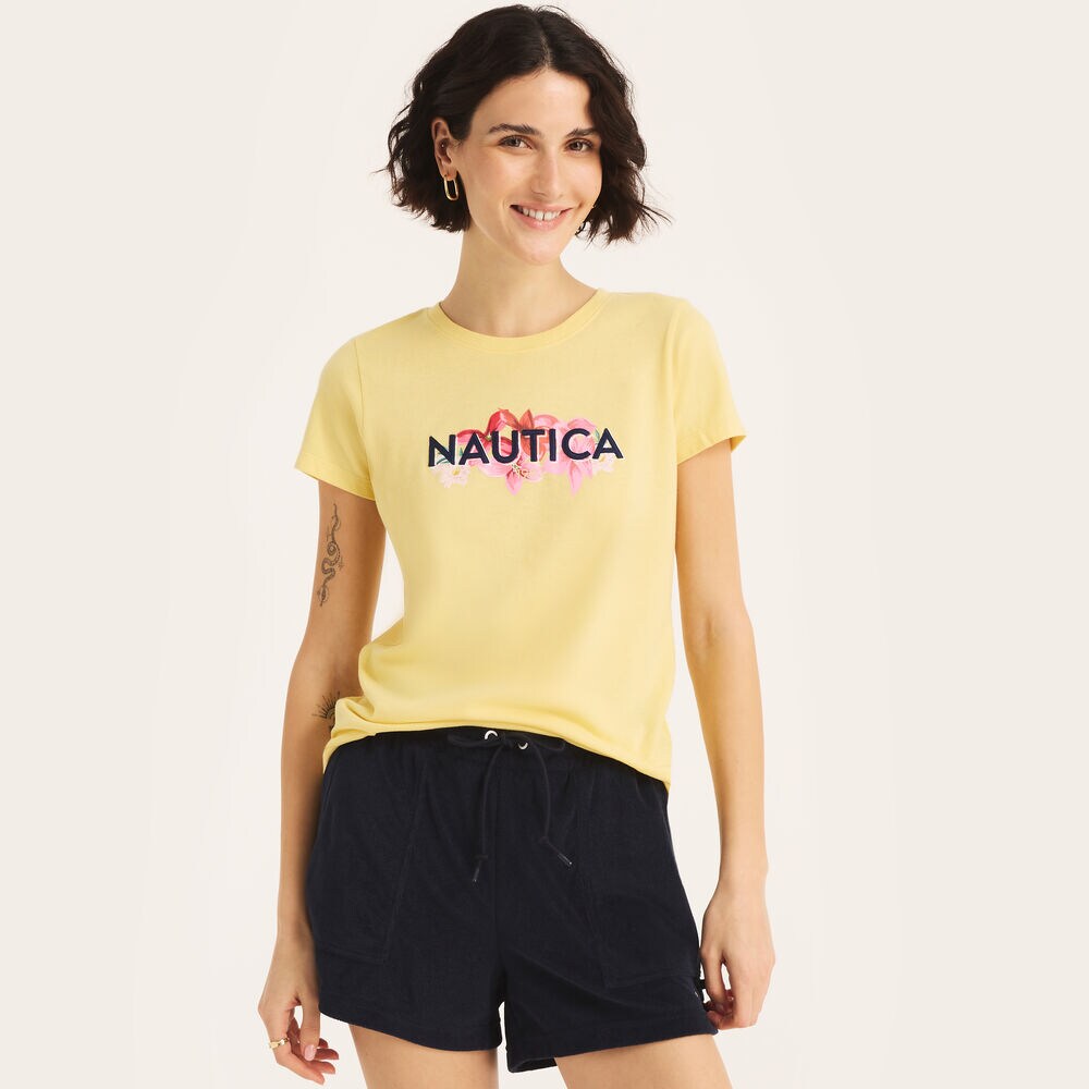 Sustainably Crafted Embroidered Flowers Graphic T-Shirt,Sunshine,large
