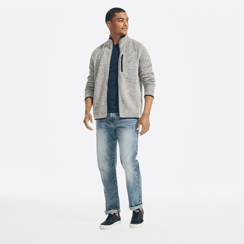 PERFORMANCE ZIP KNIT FLEECE,Stone Grey Heather,large
