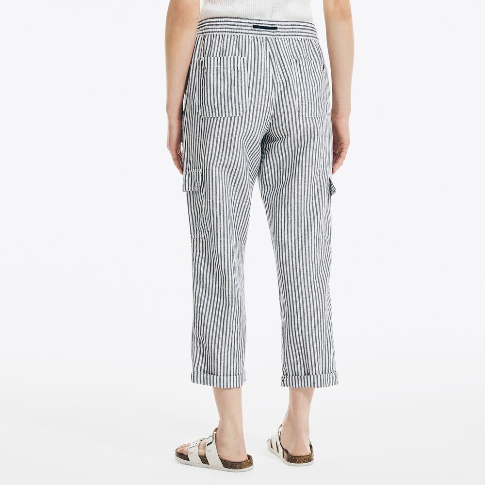 STRIPED LINEN UTILITY PANT,Stellar Blue Heather,large