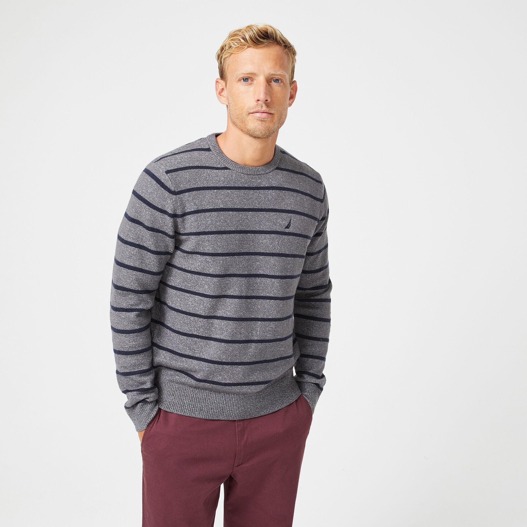 SUSTAINABLY CRAFTED STRIPED SWEATER,Grey Carbon,large