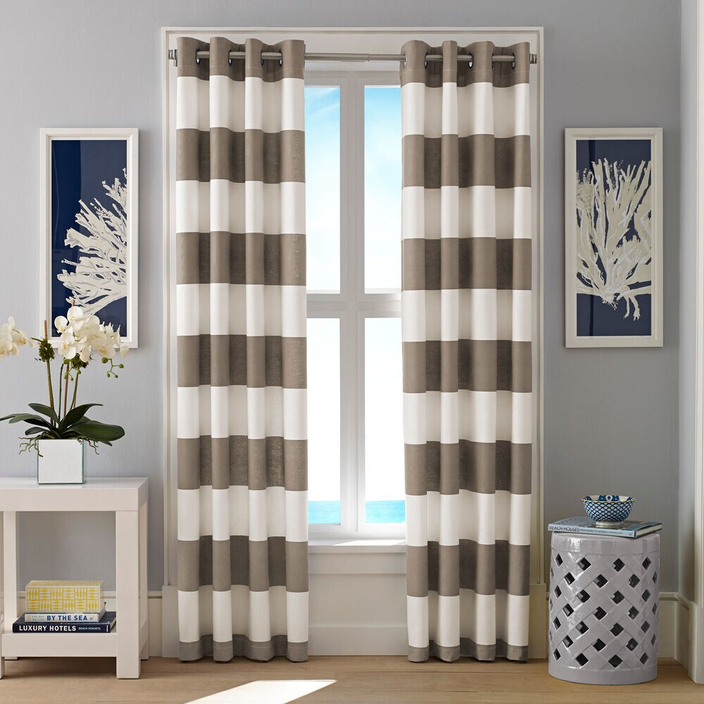 Cabana Stripe Crockery Curtain Panel Set,Honey,large
