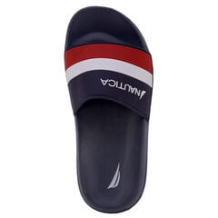 EMBOSSED STRIPED LOGO SLIDE SANDAL,Navy,large