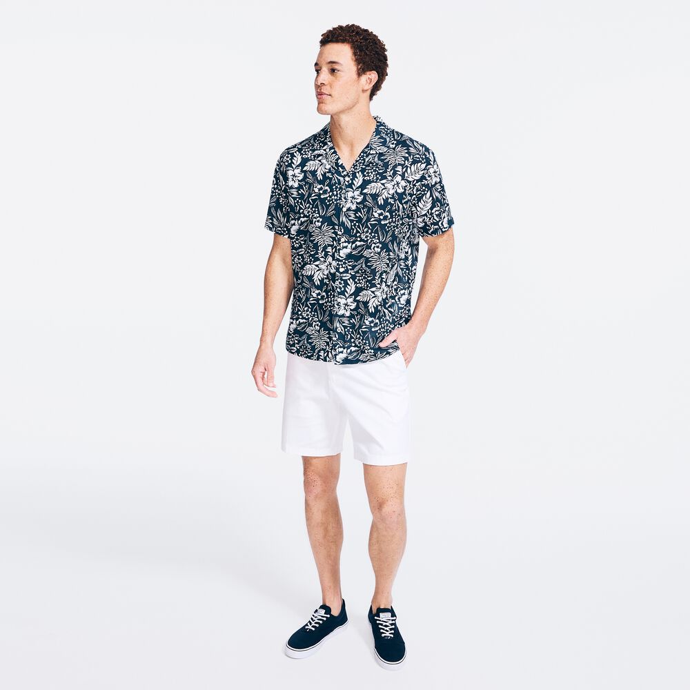 TROPICAL PRINT LINEN SHORT-SLEEVE SHIRT,Majolica,large