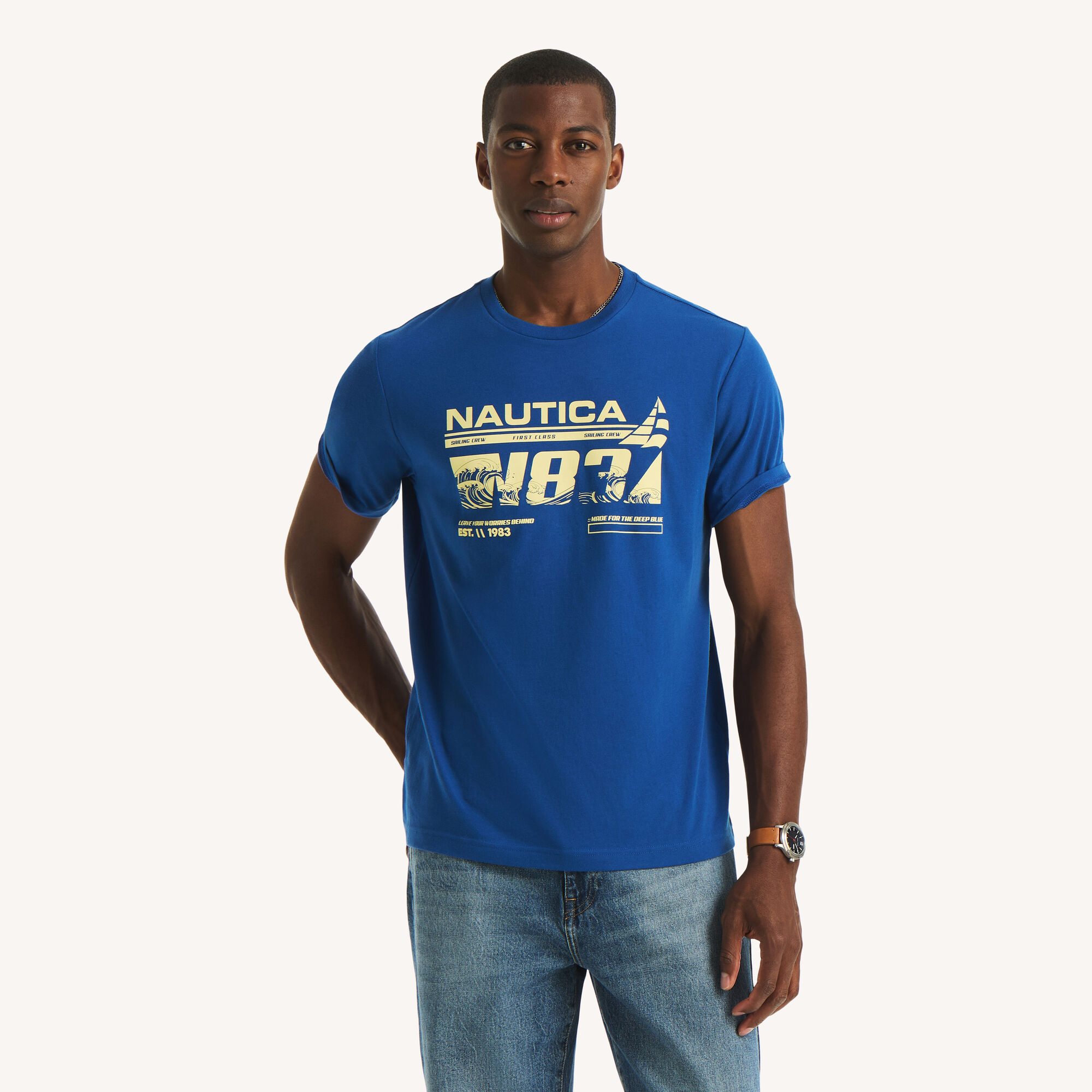 Sailing Crew Graphic T-Shirt,J Navy,large