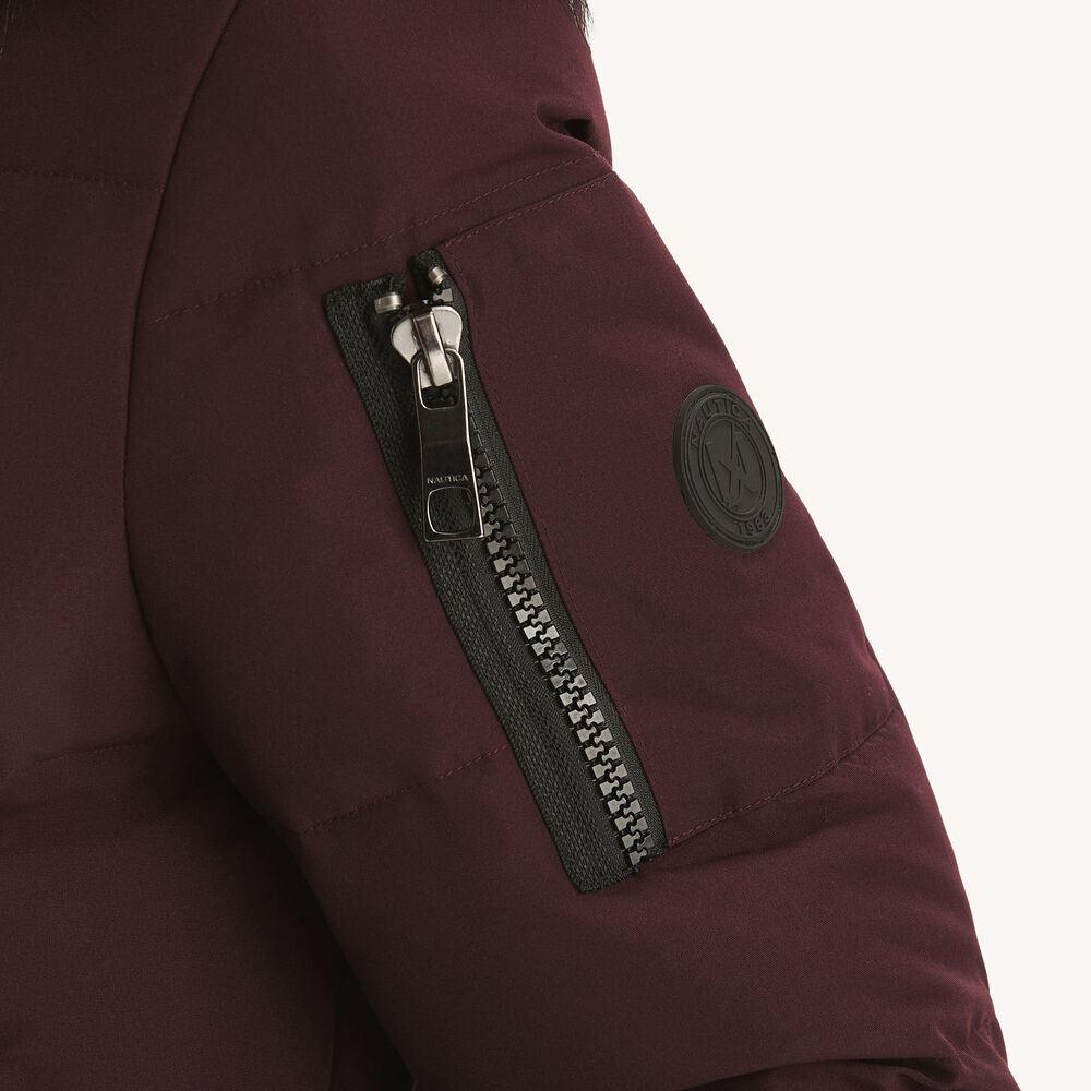 Faux Fur Hood Puffer Jacket,Barely Pink,large