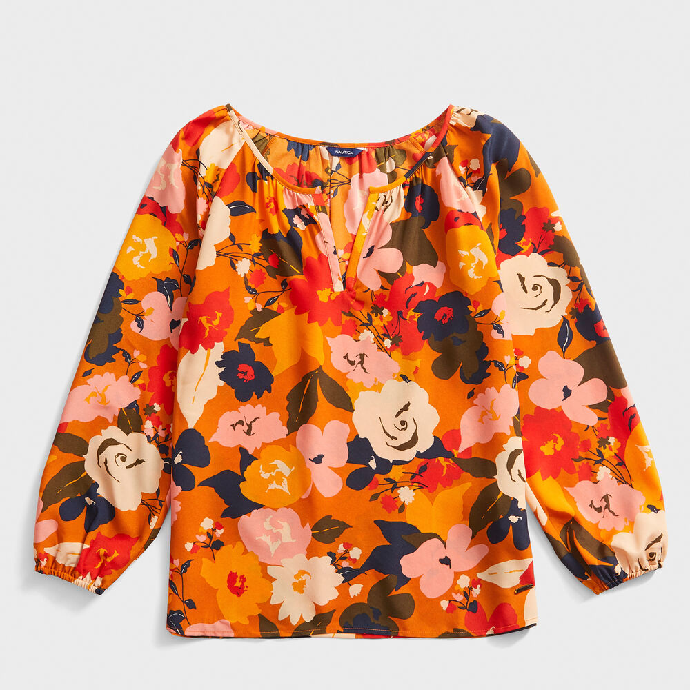 FLORAL PRINT SPLIT NECK TOP,Kernel,large