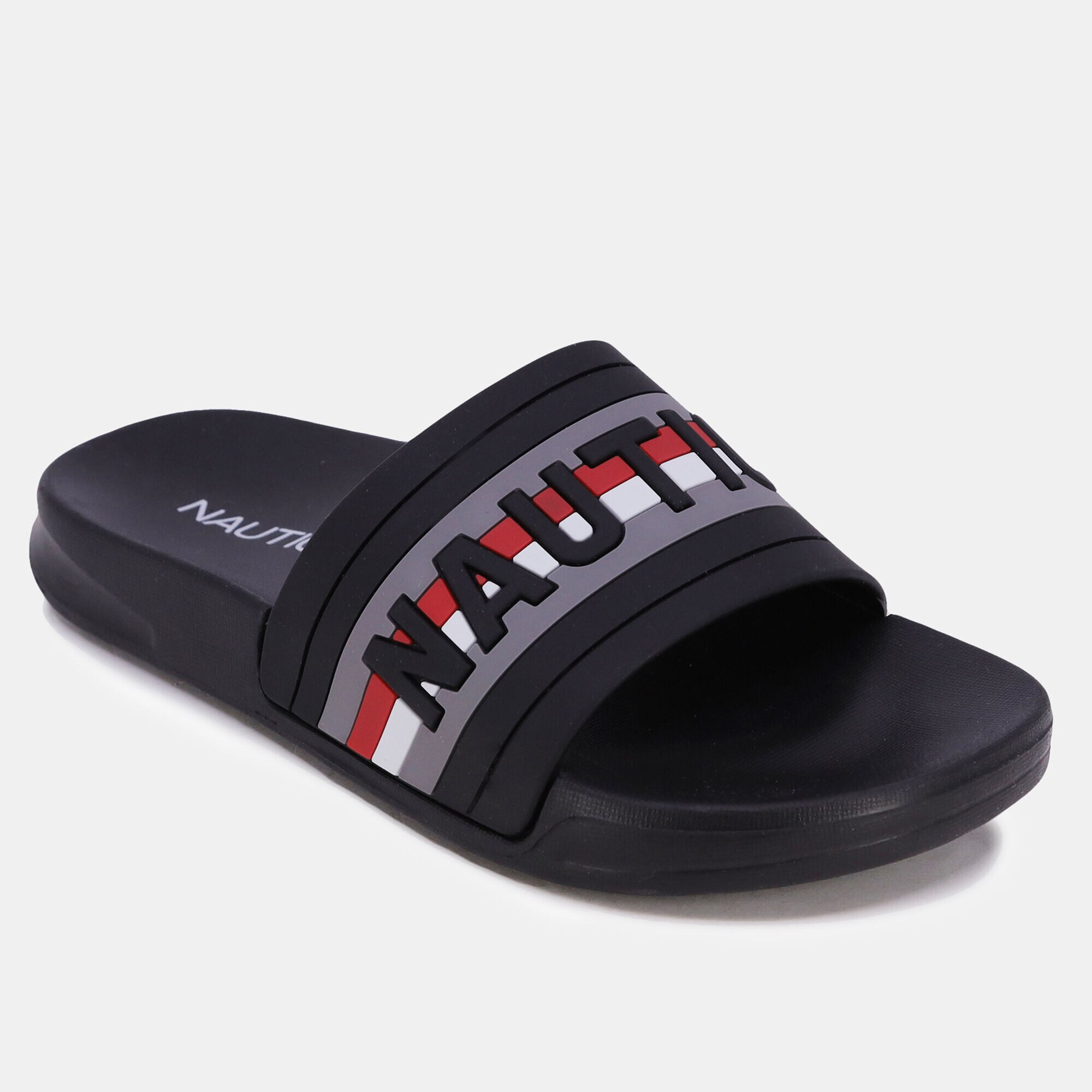 BOYS' STRIPED LOGO SLIDE SANDAL,Dove,large