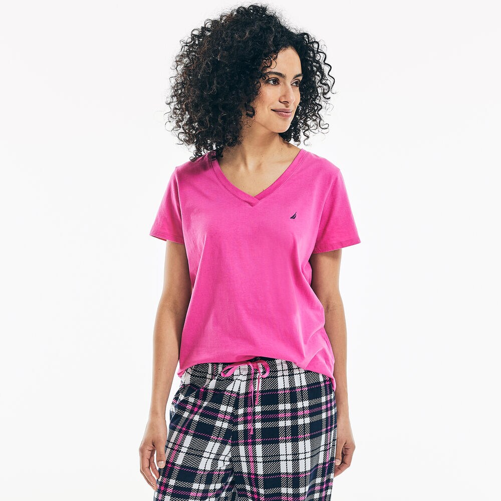 BRAND ICON V-NECK SHORT SLEEVE PAJAMA SET,Dock Blue,large
